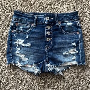 American Eagle Outfitters Dark Blue Distressed Jean Shorts
